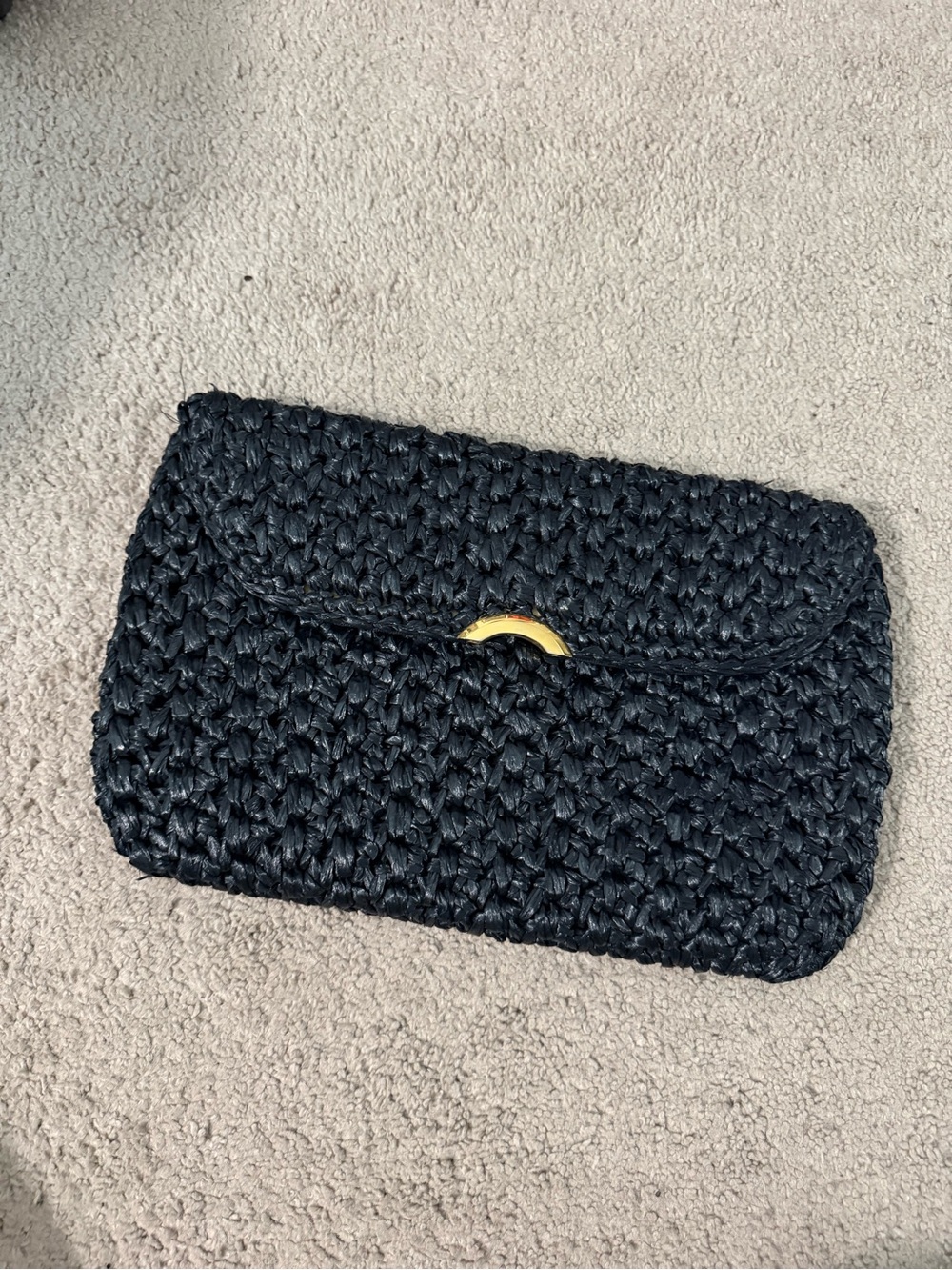 Vintage Morris Moskowitz Woven Black Clutch with Gold Accent